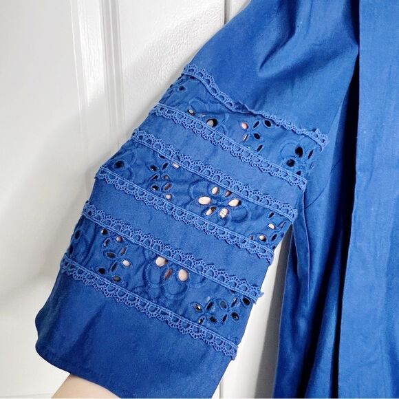 Cartolina Nantucket Sarah Dress Blue Linen Embroidered Size XS - Picture 8 of 16